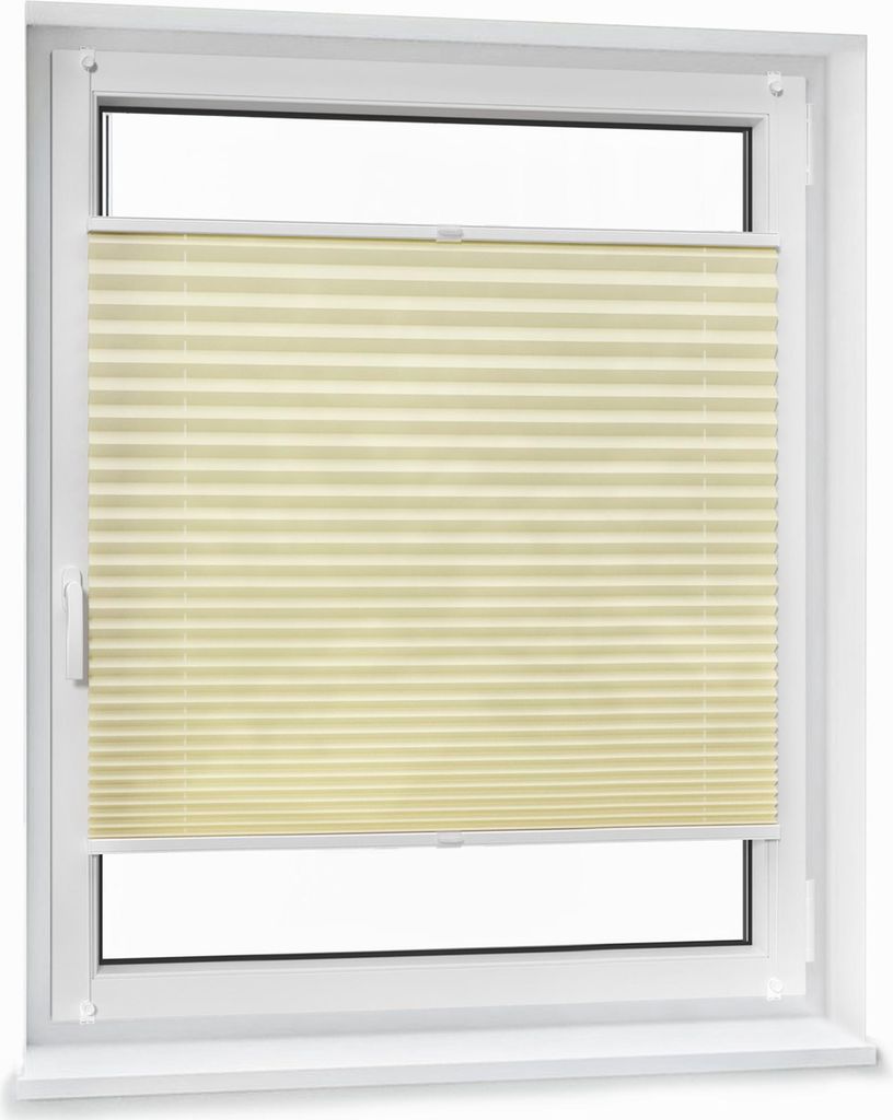 JALOUSIESCOUT Pure Plissee, Basic, Polyester-Stoff, 115 x 140 cm, creme ohne Bohren, Lichtdurchlässig, Diagonale Verspannung
