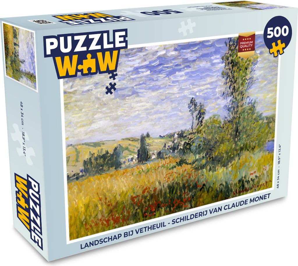 MuchoWow Puzzle 500 Teile Landschaft bei Vetheuil - Gemälde von Claude Monet - 500 Teile - Kinder - Selberbauen - Puzzlespiele