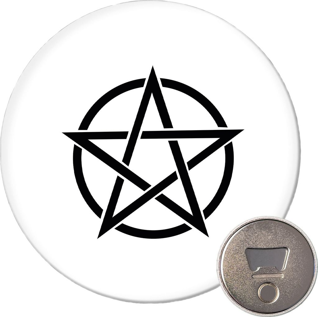 Huuraa Magnet Pentagramm Drudenfuß 59mm Kühlschrankmagnet rund Flaschenöffner Geschenkidee