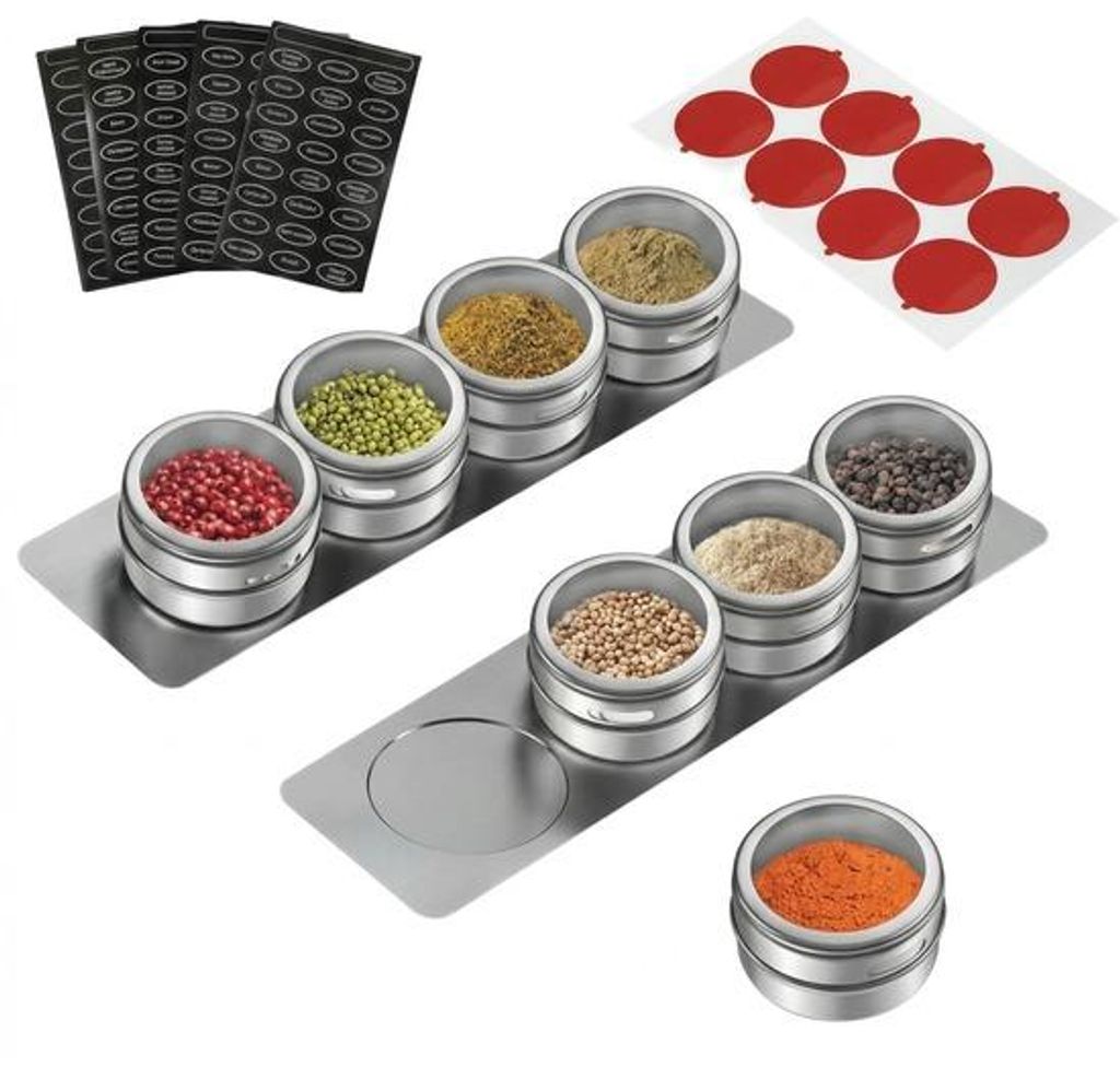 JustValue Magnetische Gewürzdosen RVS – 8er Set – 100 ml – Dreheckel