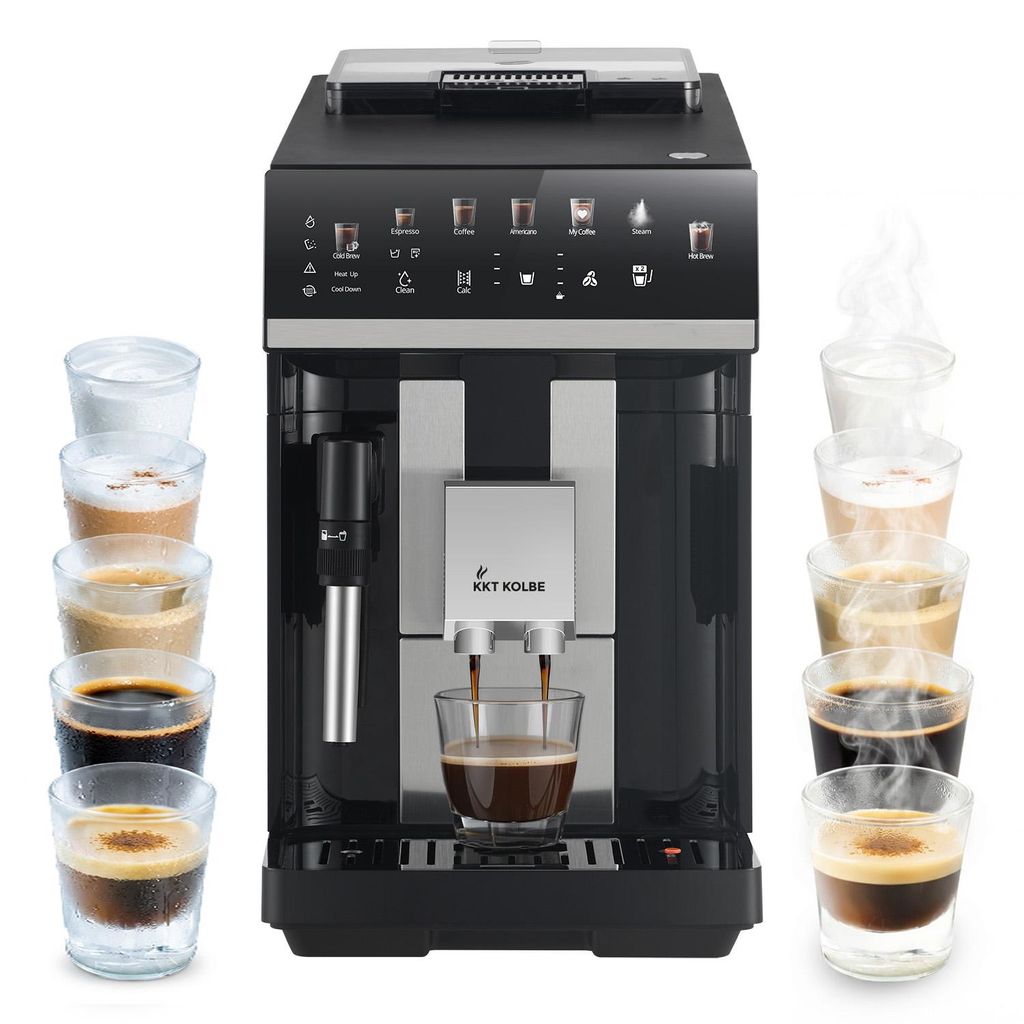 KKT KOLBE Pure Kaffeevollautomat mit Milchschaumdüse, ColdBrew, 2 Tassen Funktion, 7-stufiges Mahlwerk, Touchscreen, Schwarz Silber