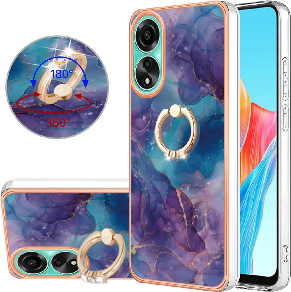 Custodia Elegante per Oppo A78 4G | TPU Blu Scuro con Ring Gold/Dark