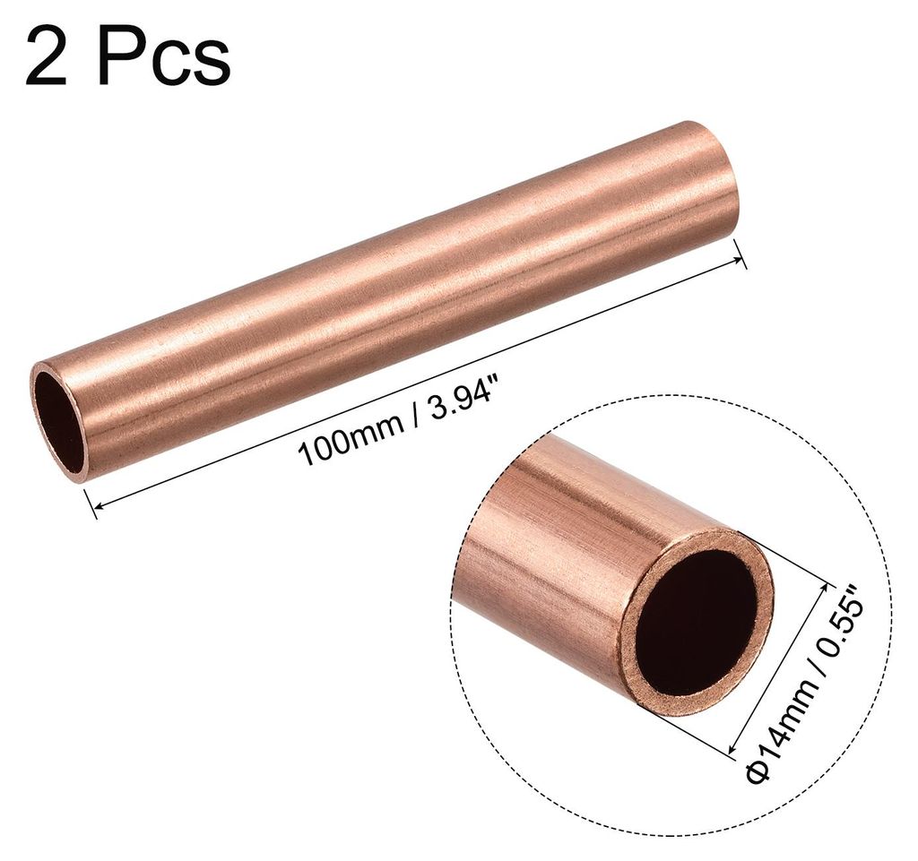 2 Stš¹ck 100mm L?nge Kupferrohr 14mm Au?endurchmesser, Nahtlose Gerades Rohr 1,5mm Wandst?rke, Kupfer Rundrohr fš¹r Industrie Bauwesen Garten H...