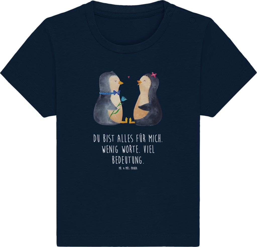Mr. & Mrs. Panda T-Shirt Pinguin Pärchen 12. - 18. Monat - French Navy - Geschenk, Babyshirt, Organic Baby Shirt, Liebe, Kleinkind, Hochzeitstag, ...