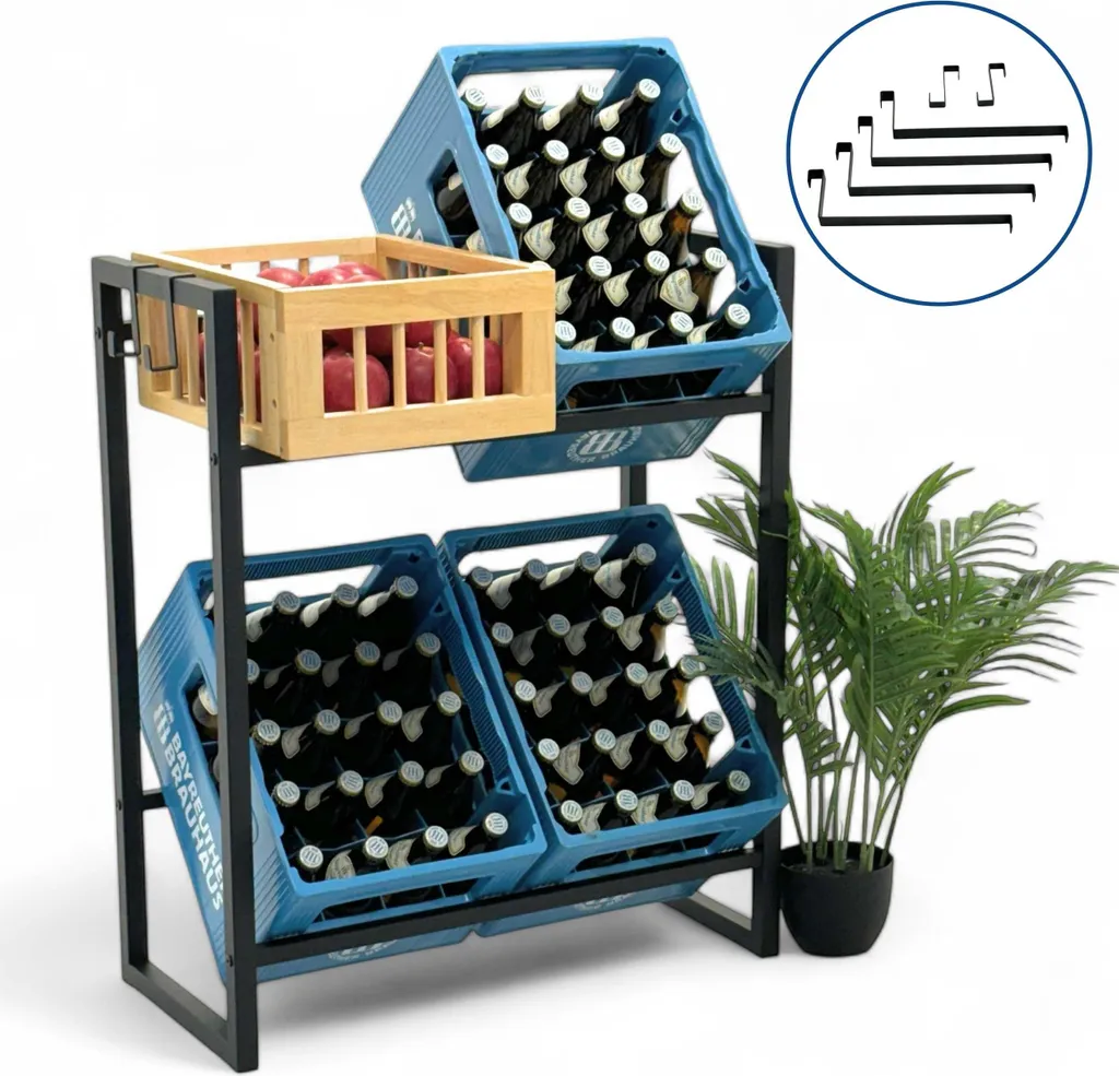 DanDiBo 96597 Étagère pour 4 Caisses de Boissons avec Grille et Crochets