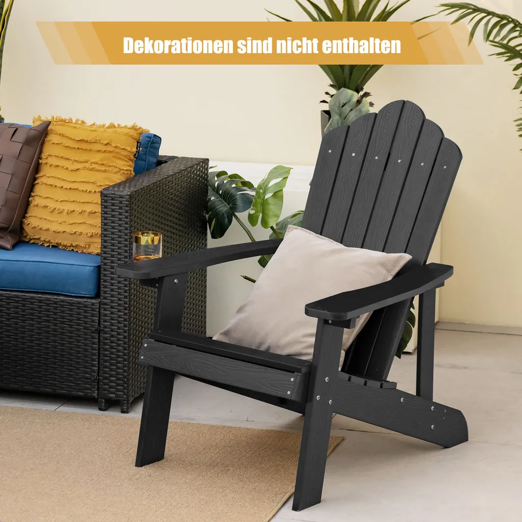 Fauteuil de Jardin Adirondack en Plastique Noir Résistant - Chaise d'Extérieur