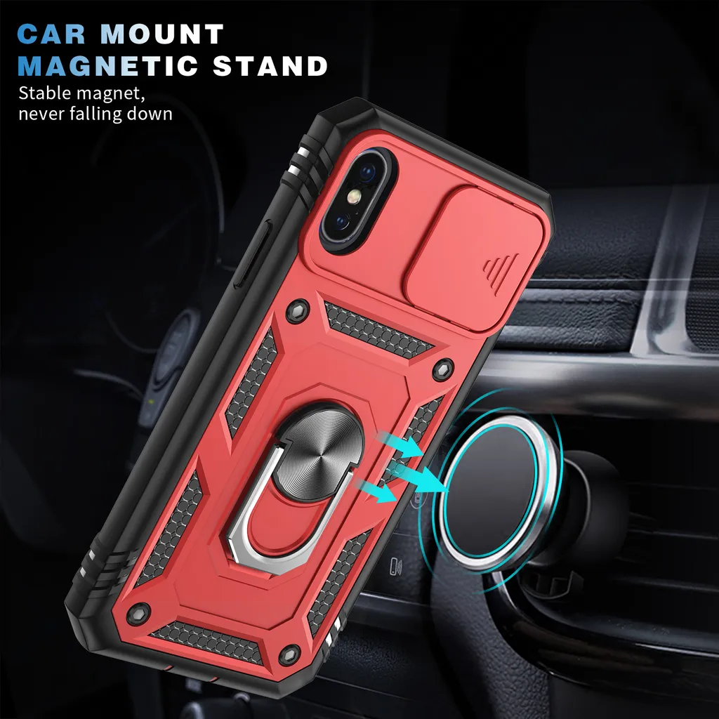 SORAKA Custodia per iPhone X/XS con supporto ad anello invisibile e piastra metallica per supporto magnetico per auto Custodia robusta di grado militare Custodia Minitettiva antiurto