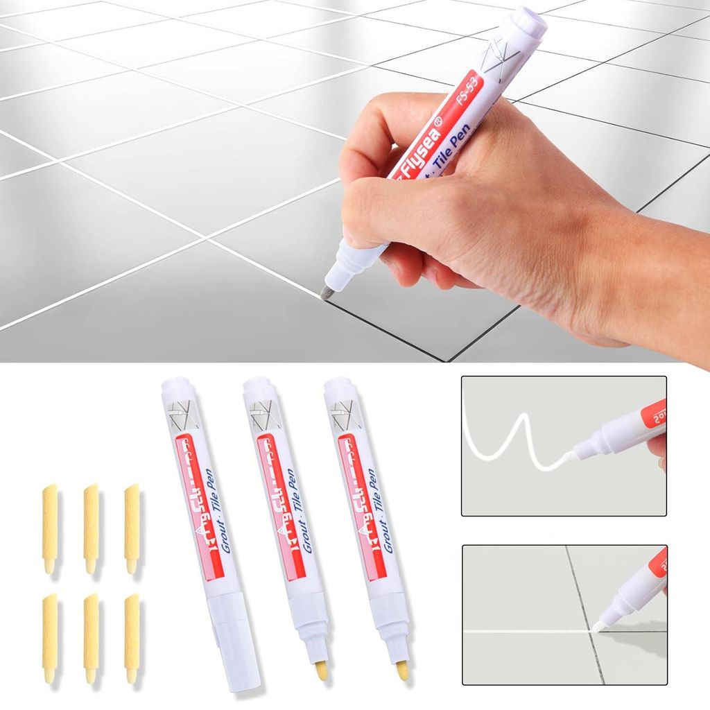 3-er Set Fugenstift Weiß, wasserfester Fugenmarker zum Auffrischen & Reparieren von Fliesenfugen, schnell trocknend, ideal für Bad, Küche & WC, ...