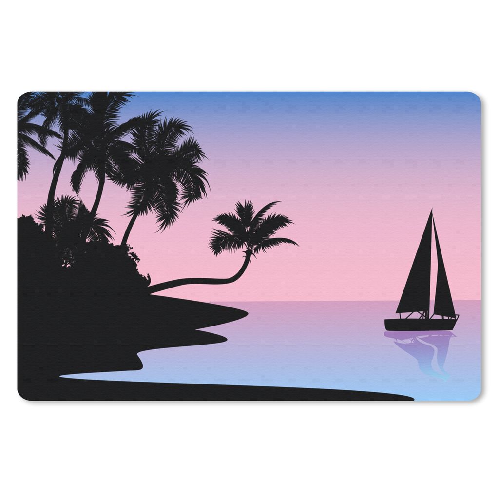 MuchoWow Mauspad Mousepad Strand - Boot - Palme - Schatten 27x18 cm - Mousepads - Maus Mat - Pad - Mausunterlage - Büroartikel - Desk Matten