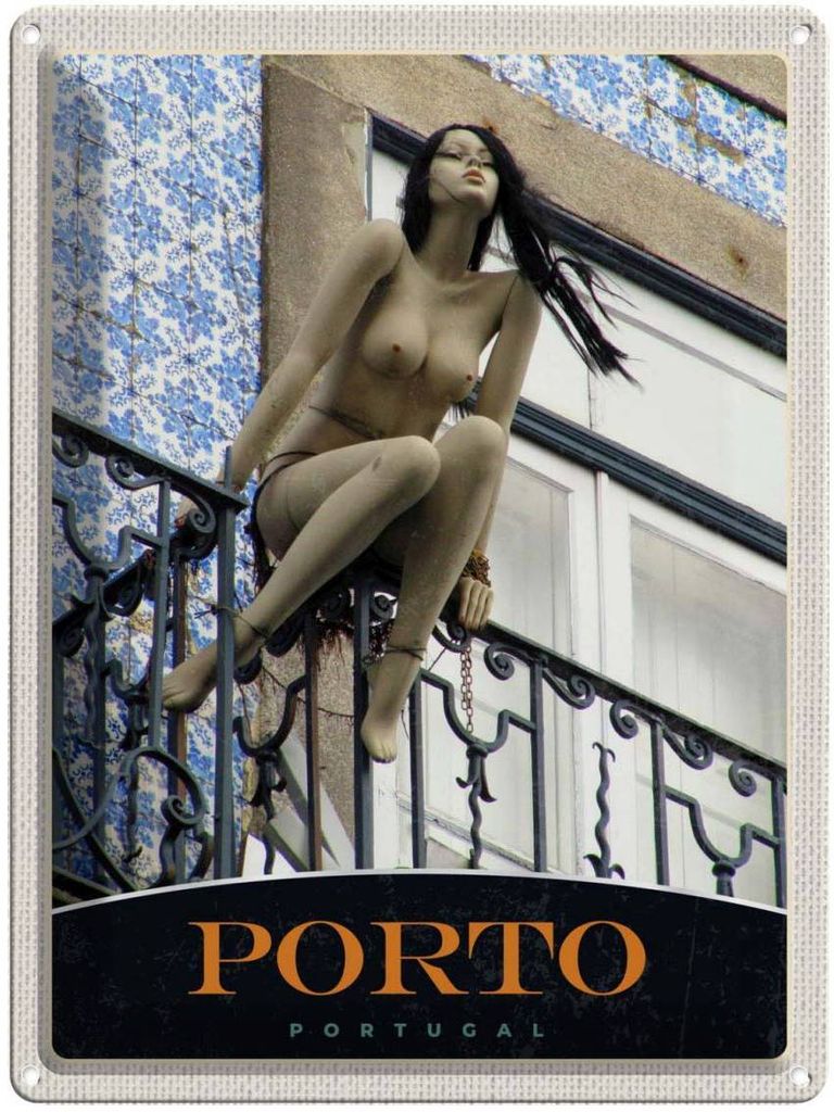 vianmo Blechschild 40x30 cm Porto Portugal Skulptur Bildmotiv Reisemotiv Abenteuer Reisen Straße Stadt Urlaub