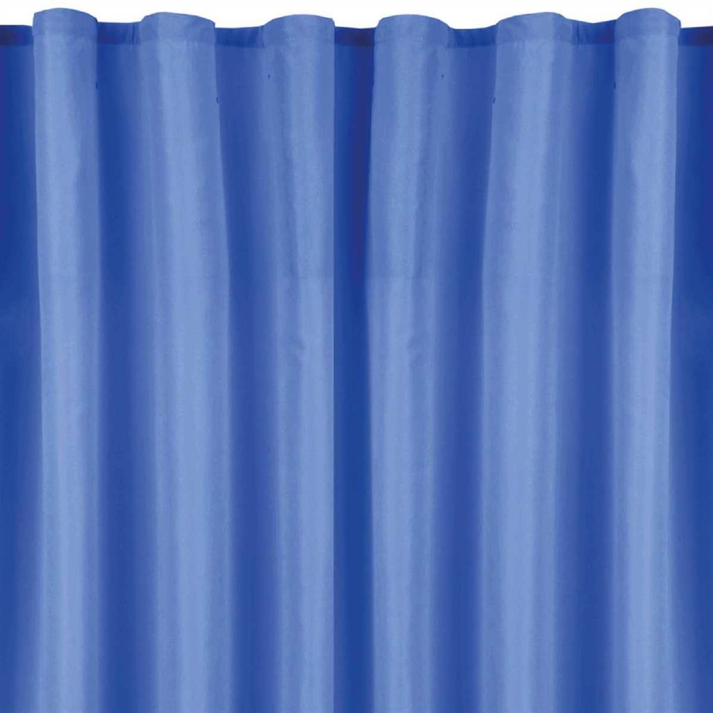 A close-up view of blue curtains.