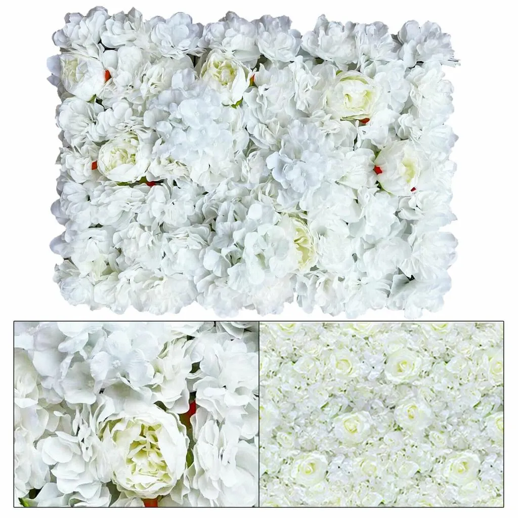 Panneau de fleurs artificielles blanc en soie - Décoration murale 6 pcs