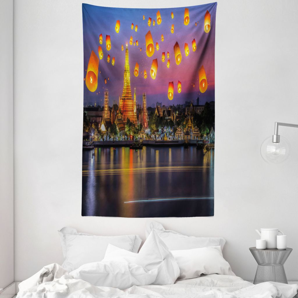 ABAKUHAUS Laterne Wandteppich und Tagesdecke, Wet Arun Gebäude Asian aus Weiches Mikrofaser Stoff Waschbar ohne Verblassen Digitaldruck, 140 x 230...