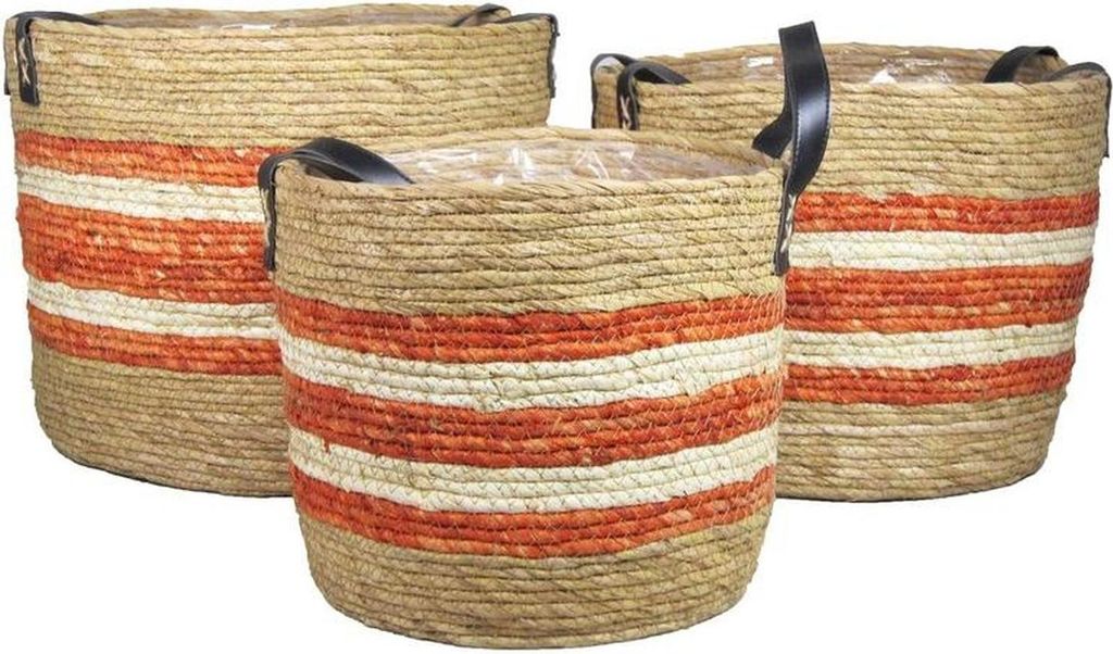 INNA-Glas Pflanzkorb ANJULICA, 3 Stück, orange-beige, 24-32 cm, Ø 28-36 cm - Blumentopf