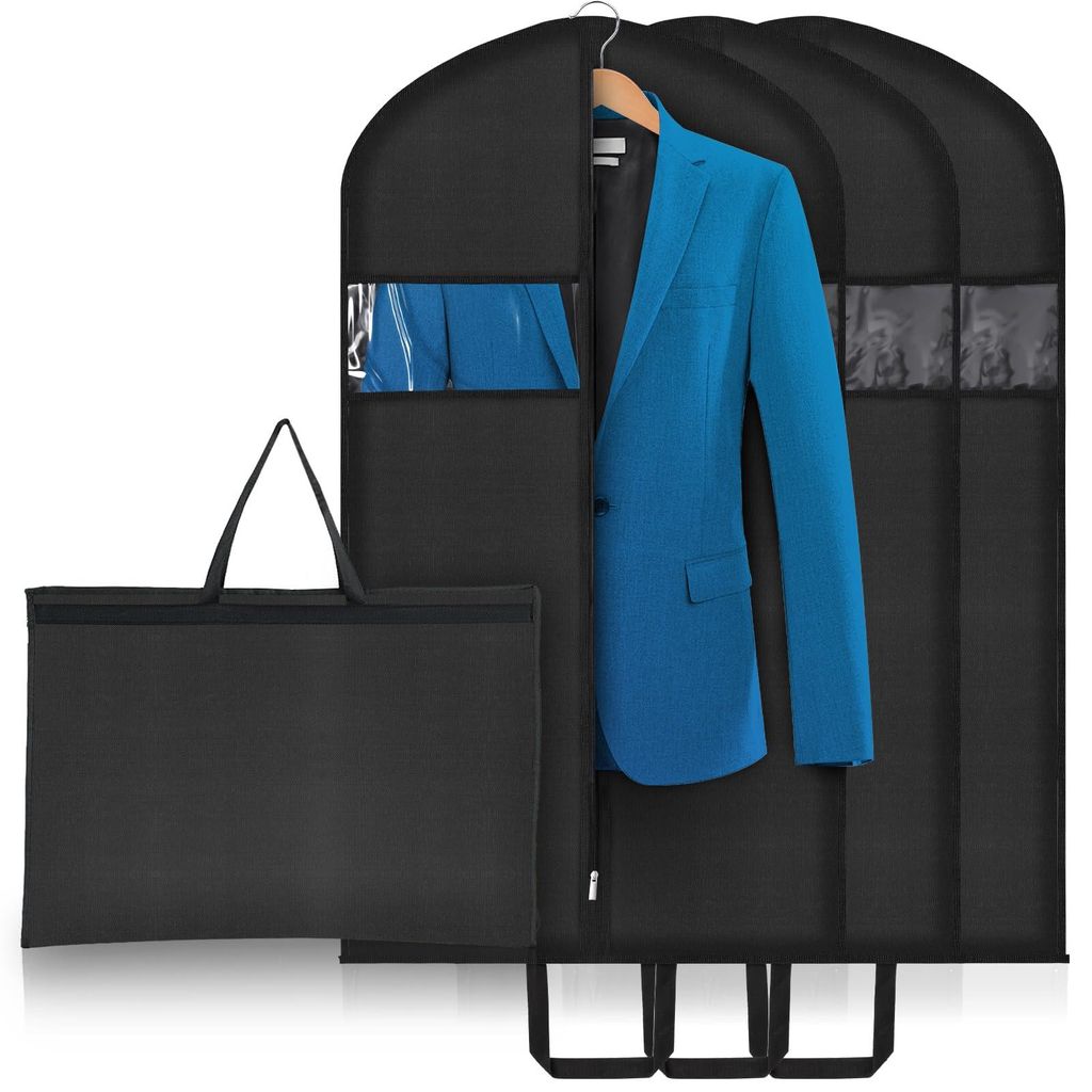 3x Kurze Kleidersäcke 110x60cm, atmungsaktive Kleidersäcke aus schwarzem Oxford-Gewebe, zur Aufbewahrung und für Reisen, mit Griff, faltbar, fü...