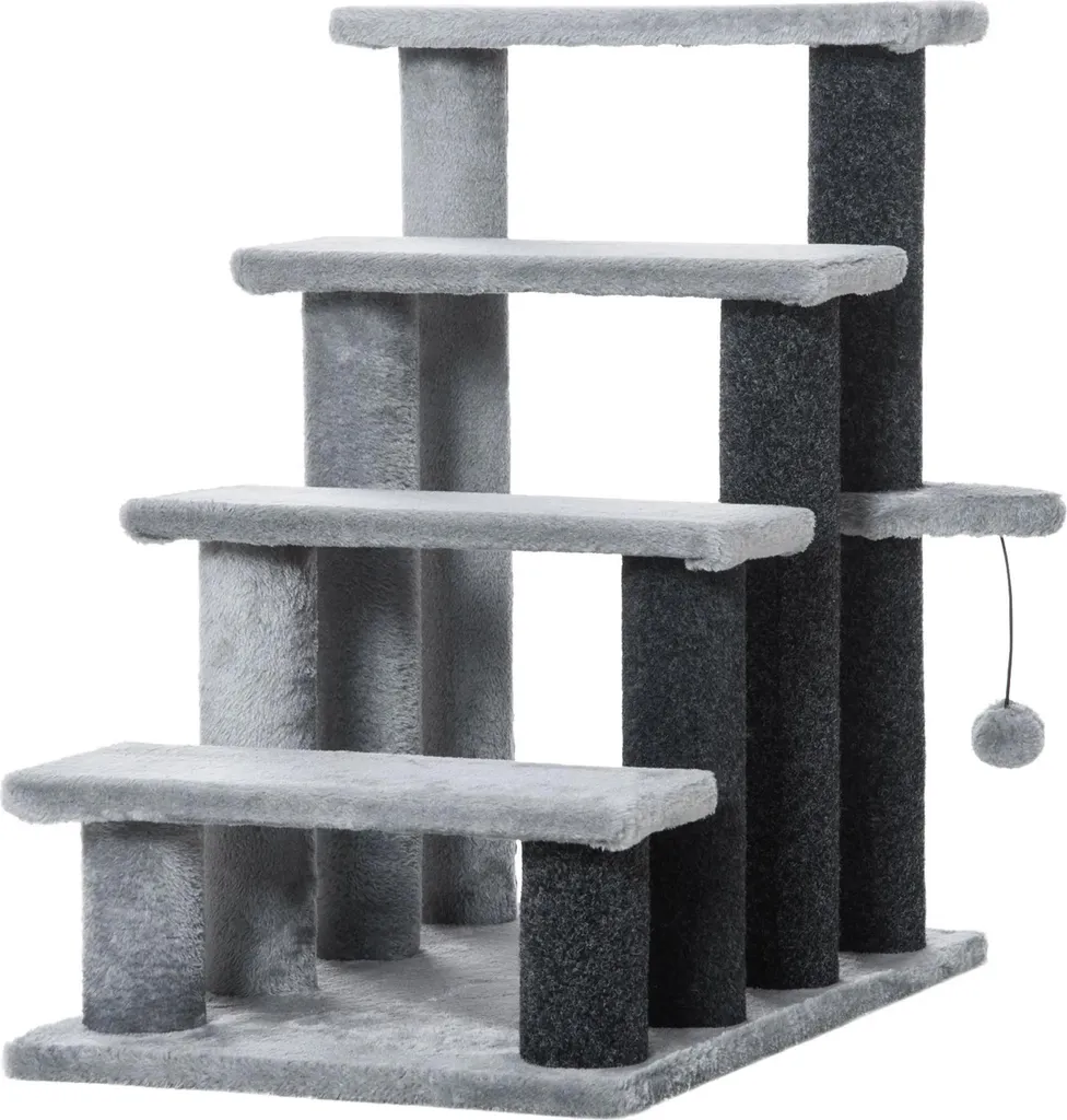 Petit arbre à chat avec escalier et balle de jeu suspendue gris foncé