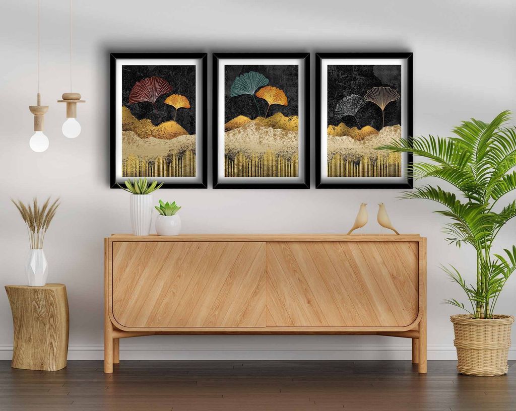 Wallity, 3P3853NISCT-018, Dekorativ gerahmtes MDF-Gemälde (3 Stück), 100 % MDF, Mehrfarbig, 38 x 53 cm