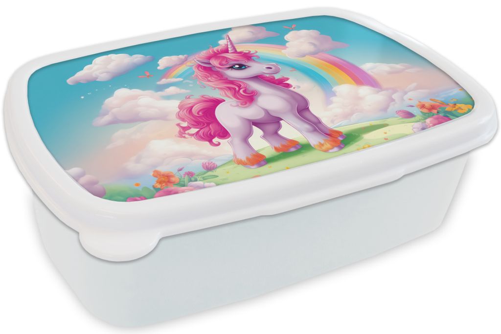 KitchenYeah Lunchbox Brotzeit Brotdose 17x11 cm Einhorn - Mädchen - Blumen - Regenbogen - Einhorn Kinder Brotzeitdose - Lunch Box - Kinder - San...