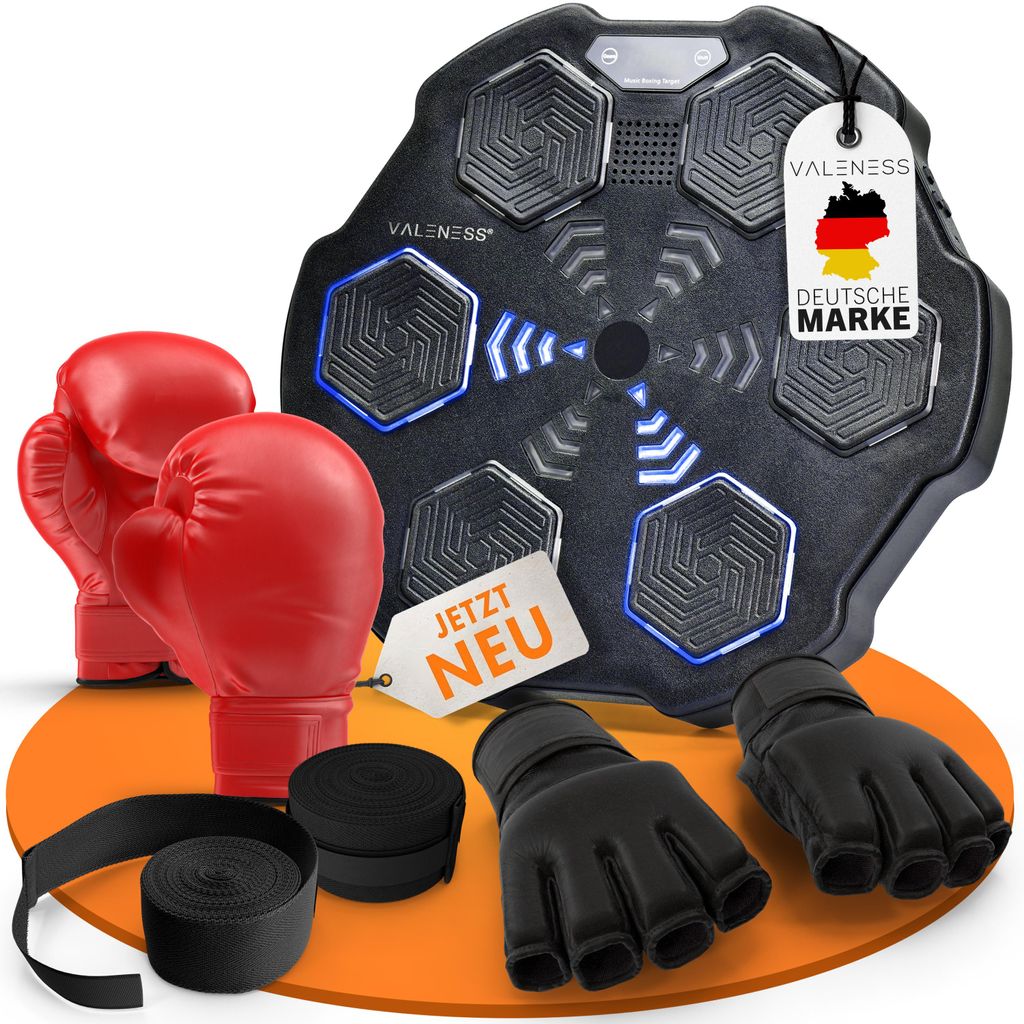 VALENESS Musik Box Maschine – Smarte Boxing Machine mit Musik & LED – Boxmaschine mit Bluetooth, Zählfunktion & Boxhandschuhen