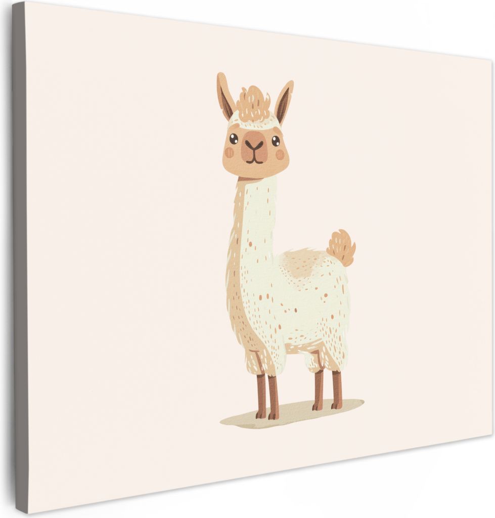 Leinwand Bilder 40x30 cm - Kinder Beige - Llama - Bauernhof, Bilder Wohnzimmer Modern, Wanddeko