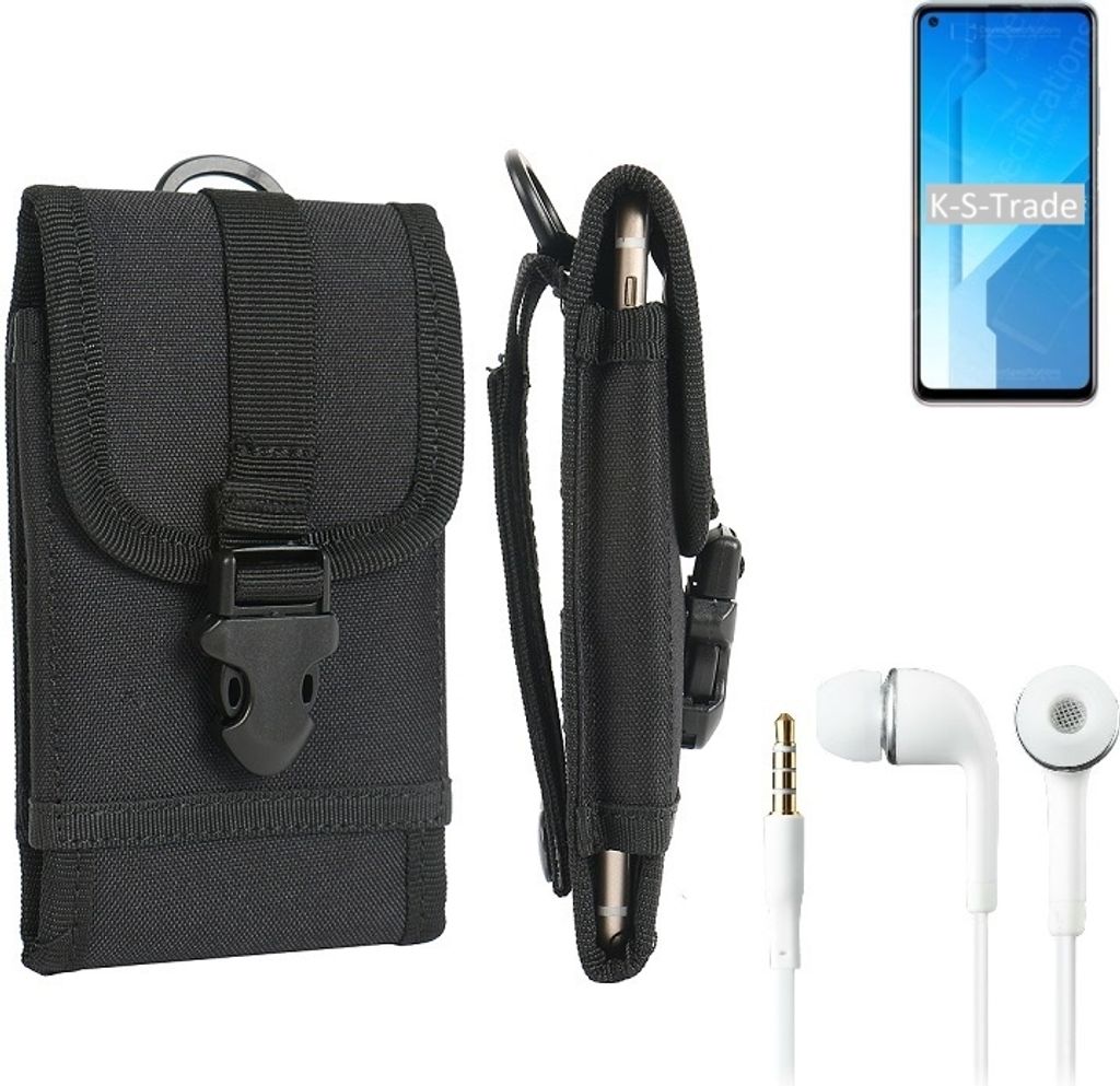 K-S-Trade Holster Schutz Hülle kompatibel mit Huawei Honor Play 4 5G Gürteltasche Handy Hülle Tasche outdoor Seitentasche schwarz 1x + Kopfhörer