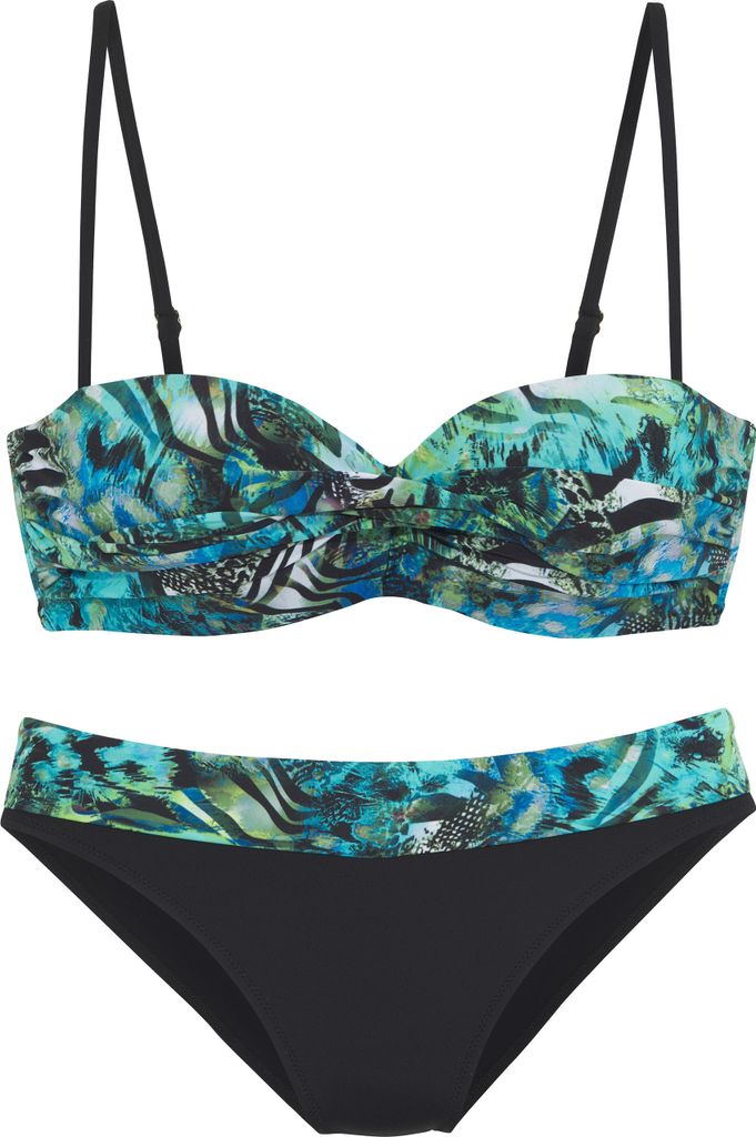 VIVANCE Bügel-Bandeau-Bikini türkis bedruckt Größe 40 Cup D