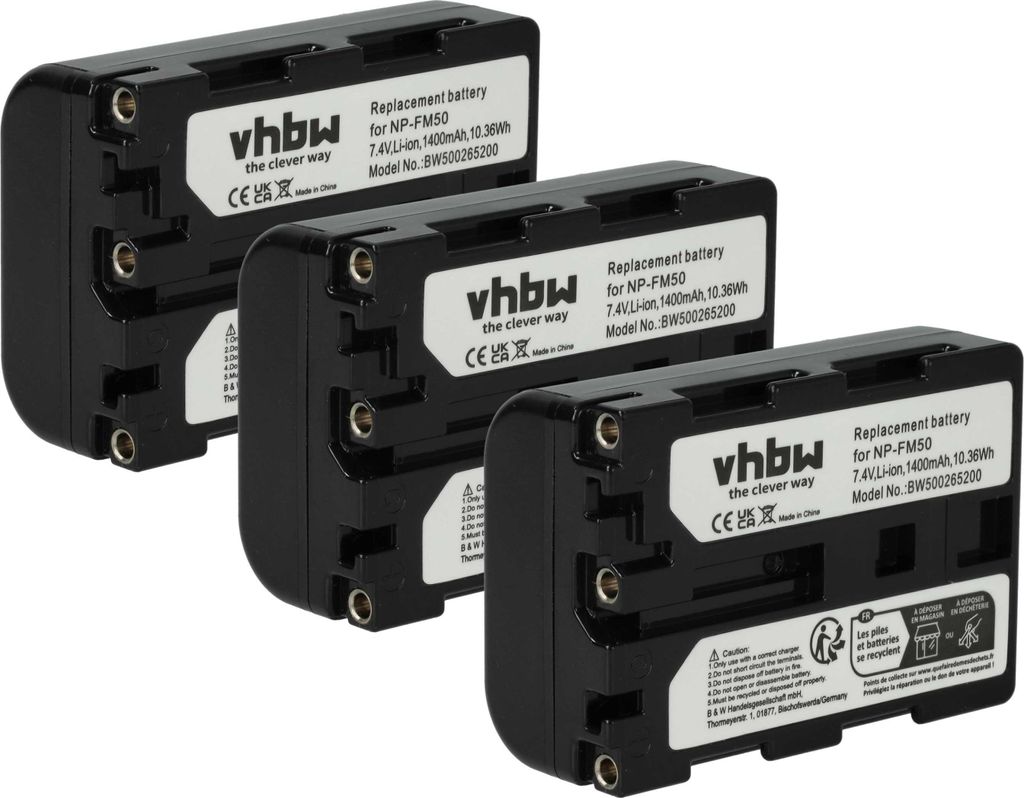 vhbw 3x Akku kompatibel mit Video Walkman GV-D1000 Videokamera Camcorder (1400 mAh, 7,4 V, Li-Ion)