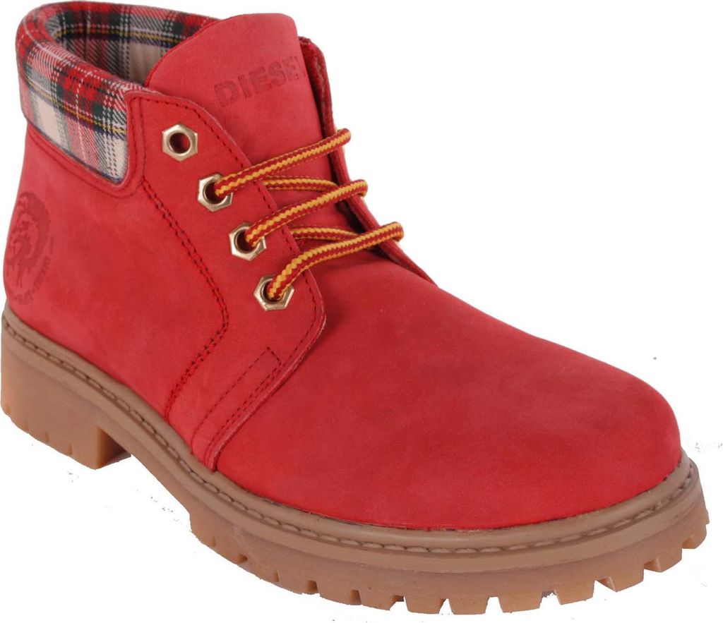Diesel Damen Boots Stiefeletten Schnürschuhe Rot