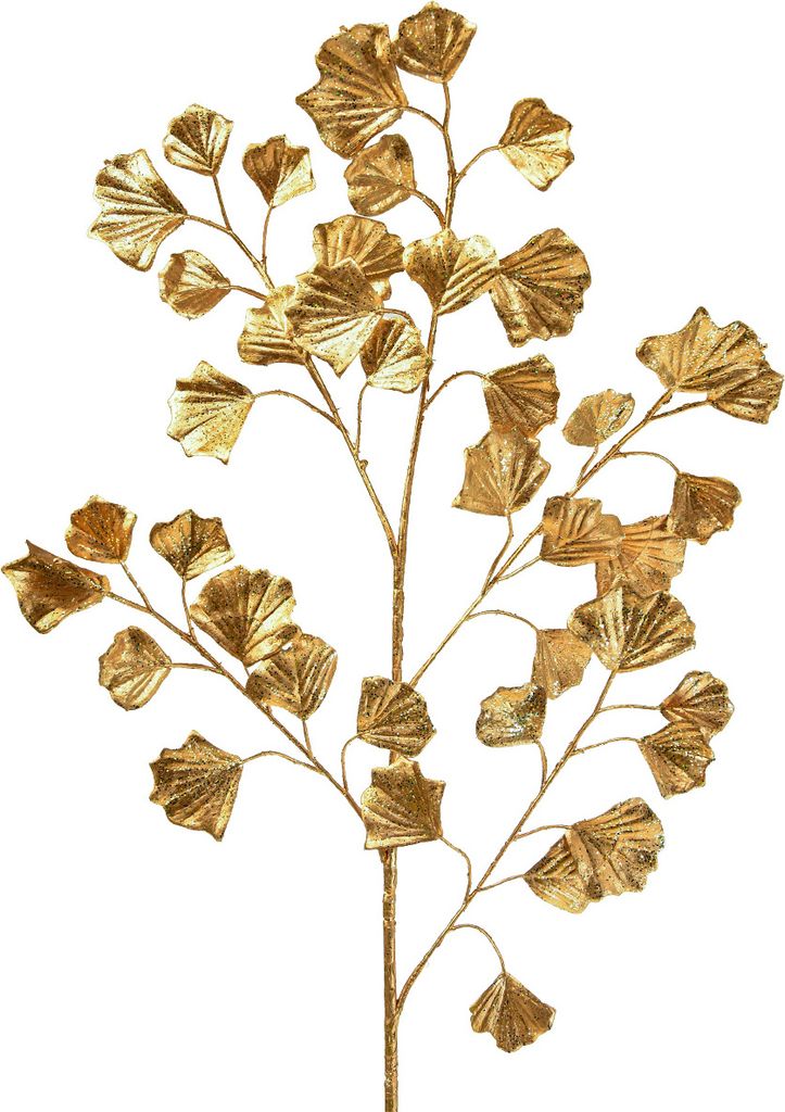 Gingko Zweig Deko Kunstpflanze Bronze Glitter Festlich 84cm