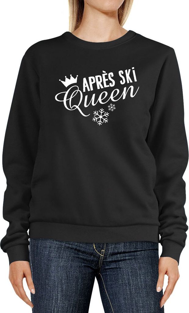 Sweatshirt Damen Winter Spruch lustig Après Ski Queen Rundhals-Pullover Party MoonWorks schwarz XL