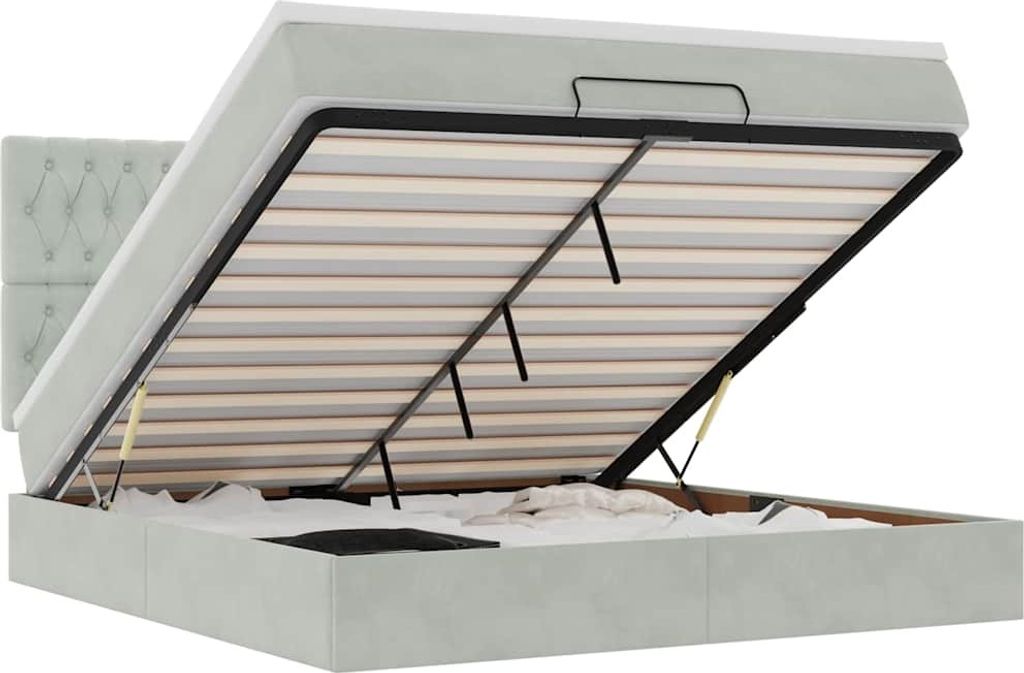 vidaXL Ottoman-Bett mit Matratzen & LEDs Hellgrau 180x200 cm Samt