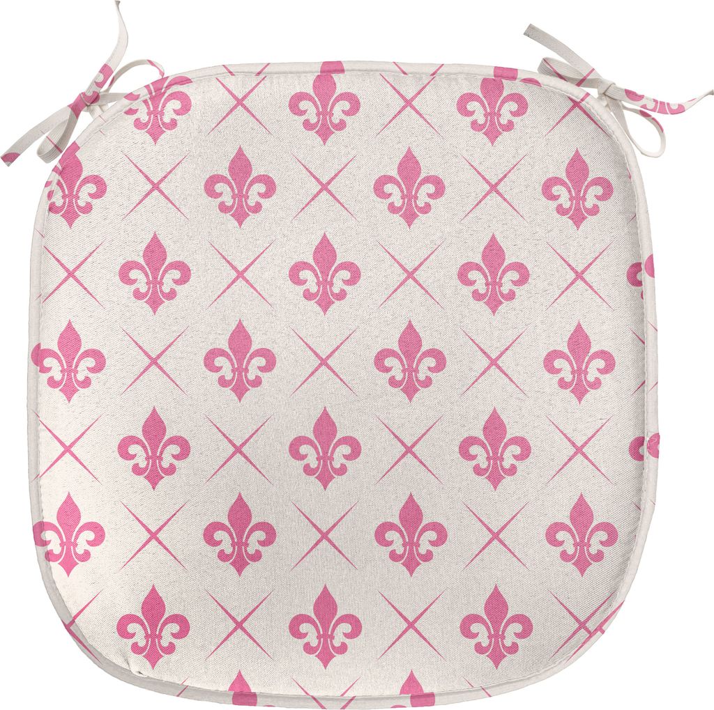 ABAKUHAUS Fleur De Lis Polster für Esszimmerstühle, Rosa Lilien-Blume, Dekoratives wasserfestes Kissen mit Riemen für Küchensitze, 40 cm x 40 c...