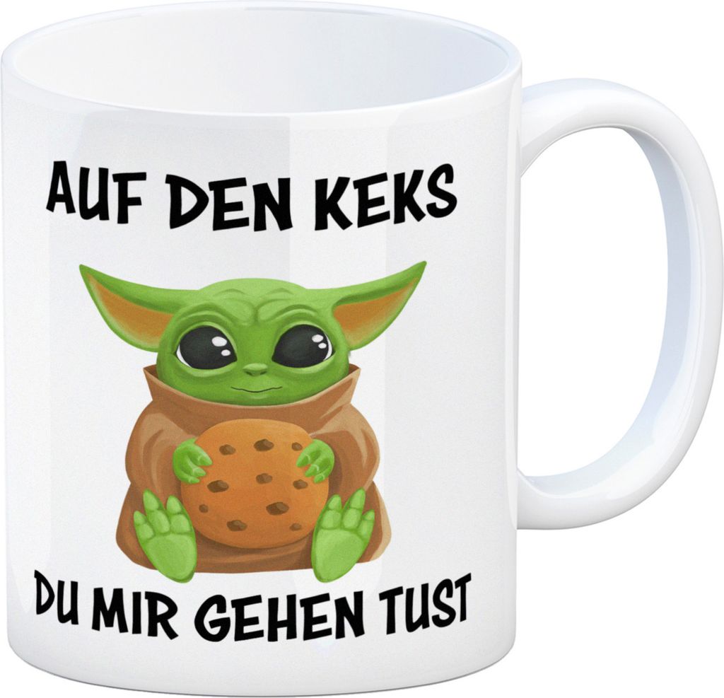 Baby-Alien Kaffeebecher mit Spruch Auf den Keks du mir gehen tust