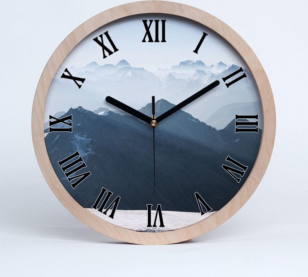 Holzuhr 30fi cm wanduhr - schwarze Spitzen - Berggipfel