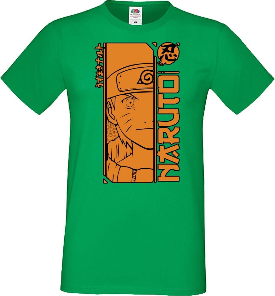 Herren T-Shirt Anime Manga Naruto Uzumaki 02 Naruto Konoha, Man XL / Grün