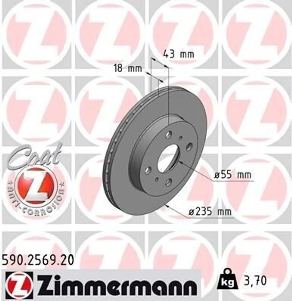 Disque de frein Zimmermann 590.2569.20 anticorrosion et haute tenue