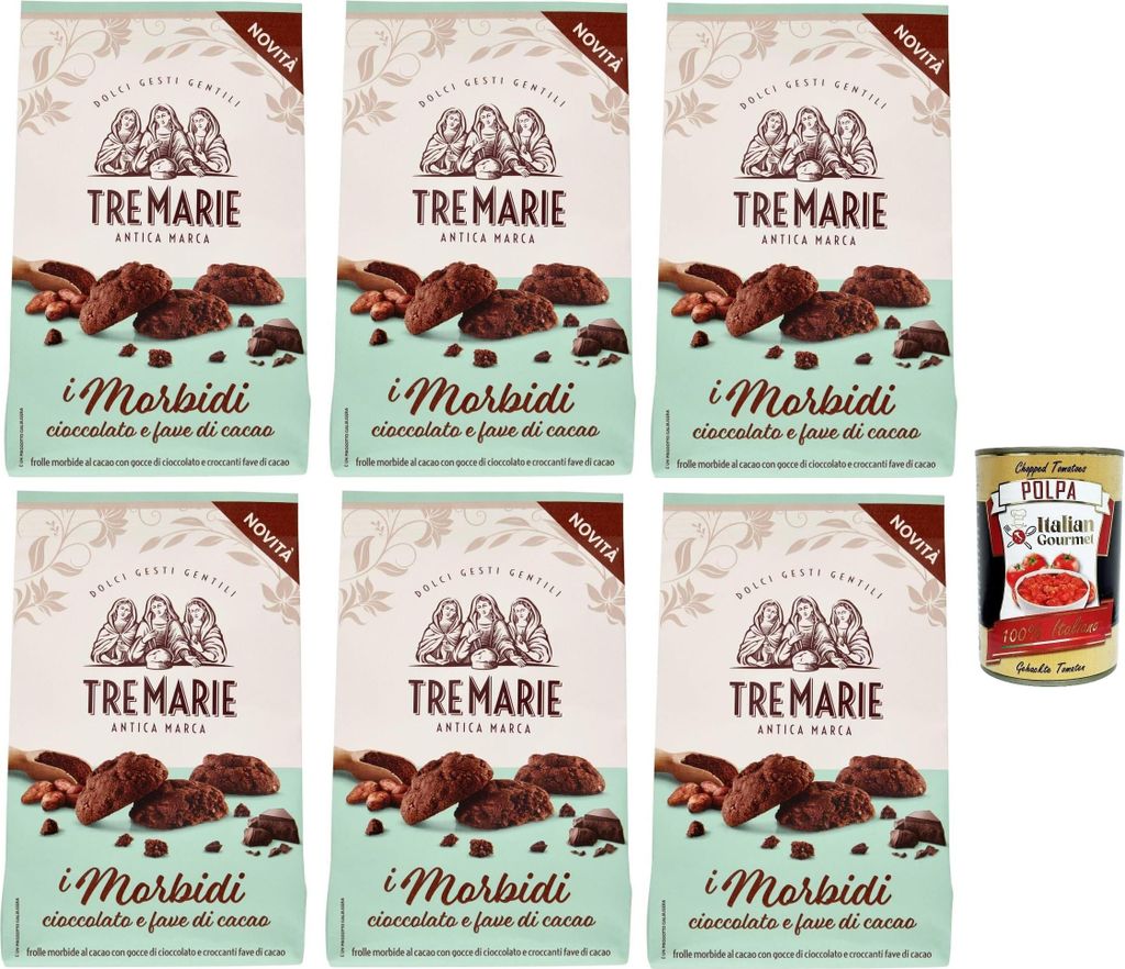 Tre marie biscotti, i morbidi cioccolato e fave di cacao, Schokolade und Kakaobohnen biscuits Kekse 6x 300 g + Italian GOurmet polpa 400g