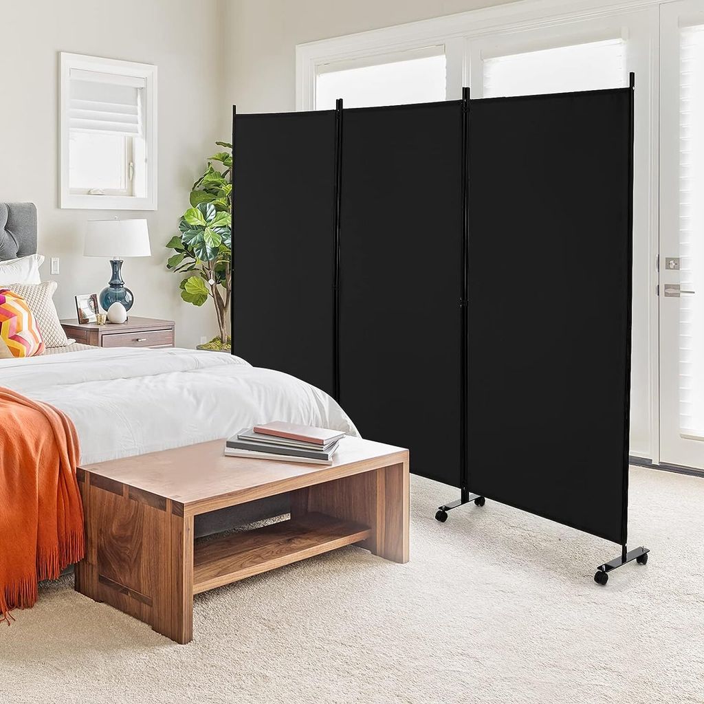 262x180 cm Raumteiler Trennwand Paravent mit Rollen 3 Teilig Freistehend Klappbar Spanische Wand Sichtschutz Stellwand aus Stoff Eisen Wandteiler P...