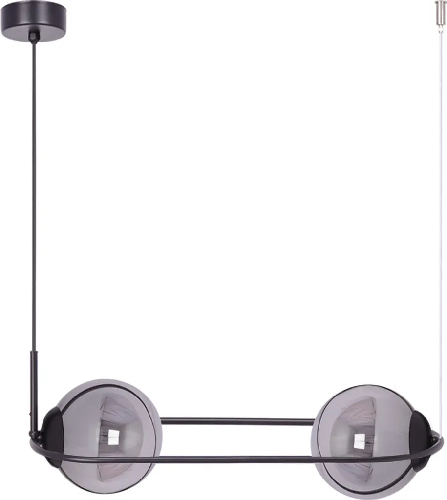 Suspension DAVOS 2 Lumières E14 Finition Noir et Verre 100x68x16 cm