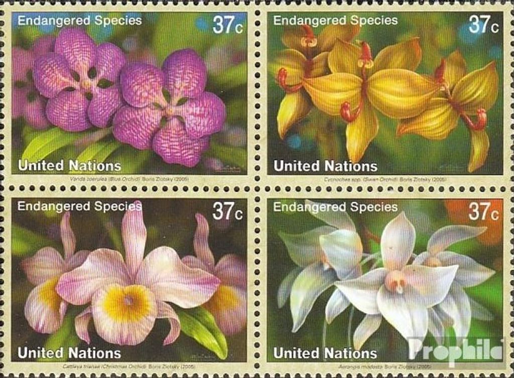 Briefmarken UNO - New York 2005 Mi 973-976 Viererblock (kompl.Ausg.) postfrisch Orchideen