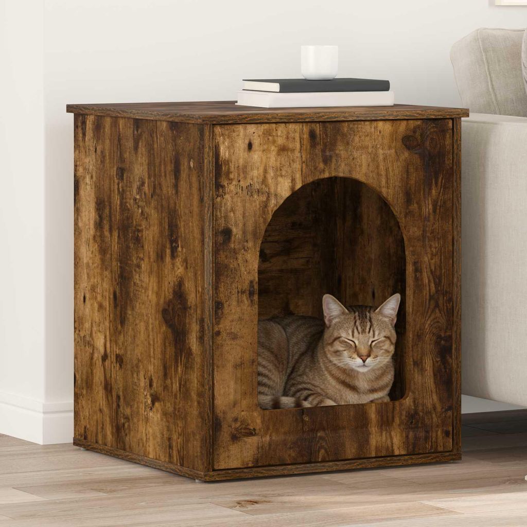 "Schlussverkauf" Katzenhaus moderne - Max. Gewicht: 60 kg - Geräucherte Eiche 53x52x62 cm Holzwerkstoff C15727