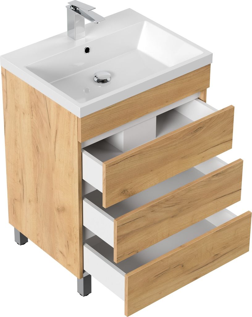 Stand-Badmöbel Waschplatz "Fellini 60" Eiche Gold Produktbild 