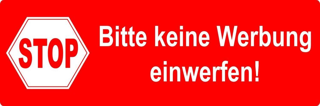5er Aufkleber-Set Stop Bitte keine Werbung einwerfen! I 9 x 3 cm I Gegen Reklame im Briefkasten I in rot I wetterfest I hin_018