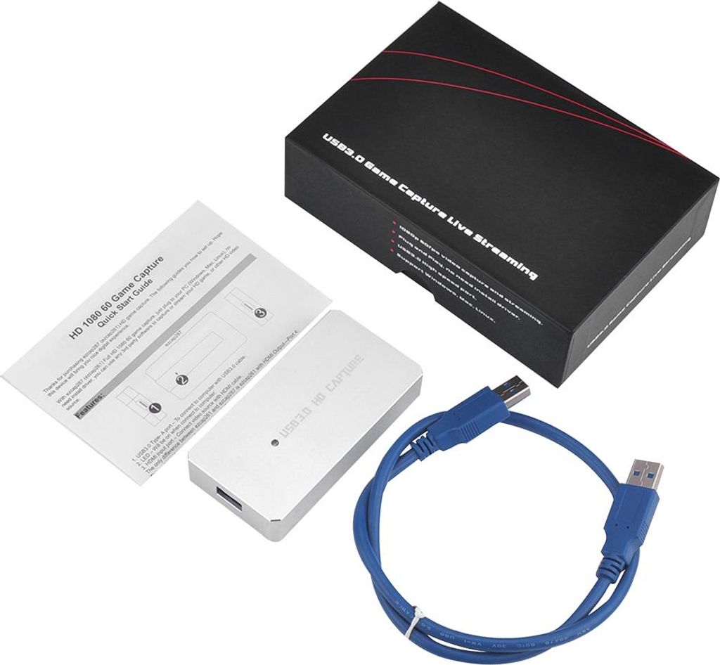 ezcap287P USB 3.0 HD Capture-Karte Videospiel-Rekorder 1080P Live-Streaming-Konverter Plug & Play für XBOX One PS3 PS4 WII U Silber