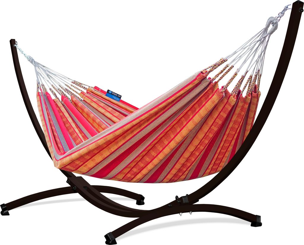 Potenza Outdoor Pereira Hängematte mit Gestell für 2 Personen I 100% Baumwolle Doppelhängematte 230x160 cm, 200kg I Braun Hängemattengestell 22...