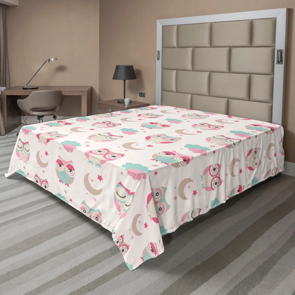 Drap de lit pour chambre parentale hiboux, textile décoratif 266x260cm