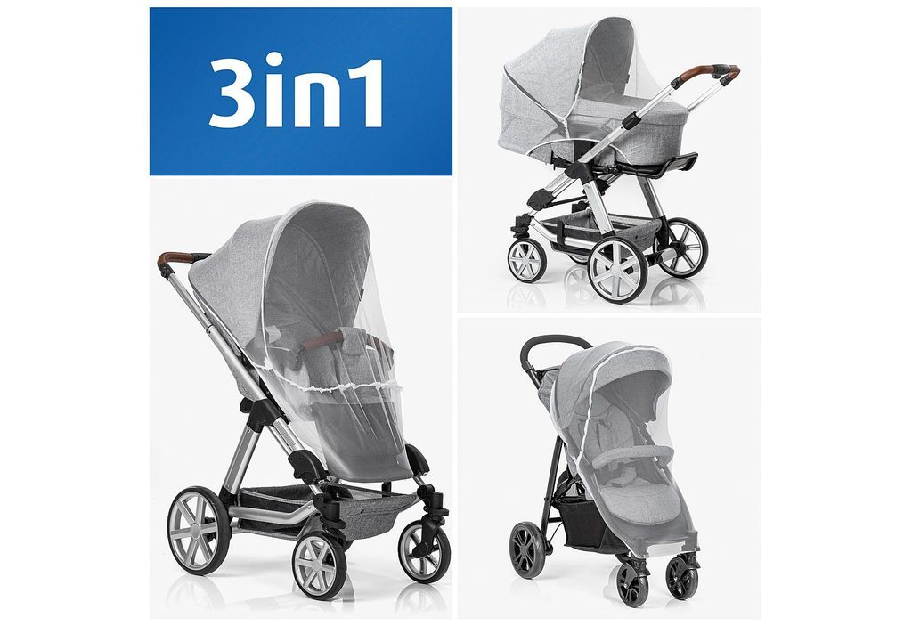 Mückennetz Universal 7 In 1 Weiß - Für Reisebett, Kinderwagen Und Zwillingskinderwagen Mit Rundum-Gummizug