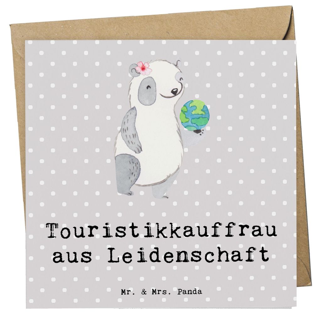 Mr. & Mrs. Panda doppelkarte Touristikkauffrau Leidenschaft - Grau Pastell - Geschenk, Glückwunschkarte, Klappkarte, anlasskarte, faltkarte, Gruß...