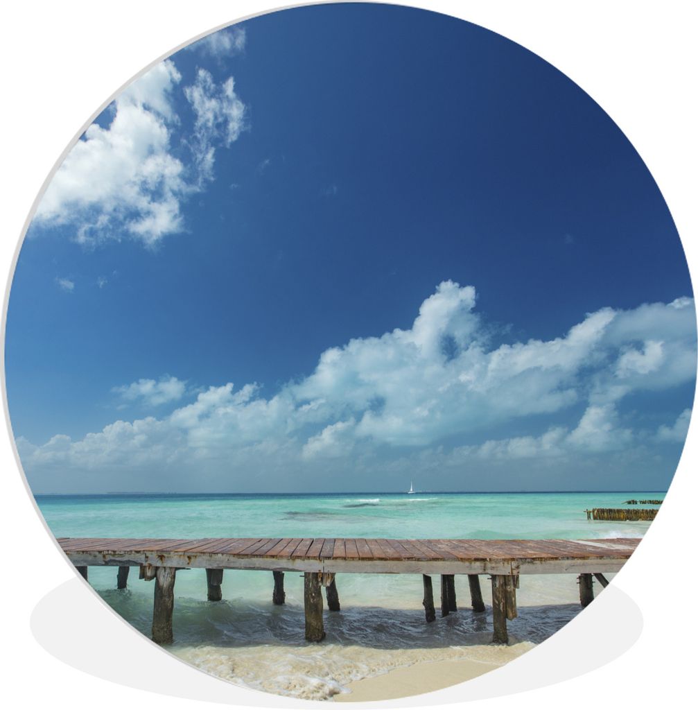 MuchoWow Rundes Wandbild - Runde Bilder Eine Promenade am Karibischen Meer auf der mexikanischen Insel Isla Mujeres Ø 60 cm Kreis Wanddekoration...