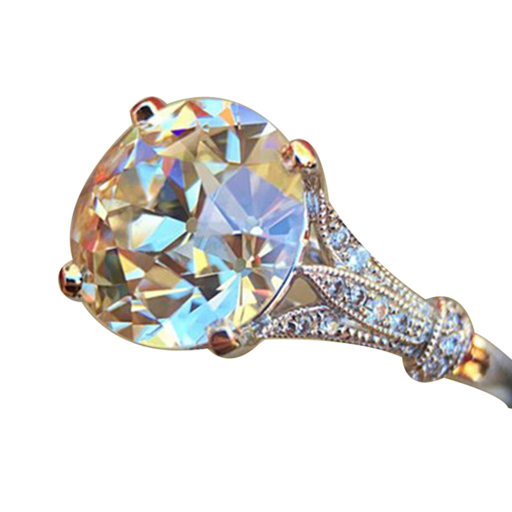 Mode Frauen große runde Zirkonia Hochzeit Verlobung Fingerring Schmuck-Silber,US 6